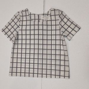 JOA Windowpane Print Blouse